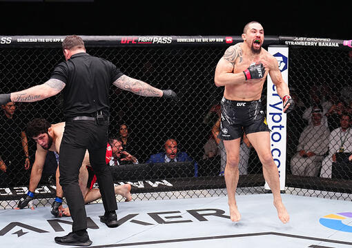 Robert Whittaker of New Zealand reacts after his victory against Ikram Aliskerov of Russia in a middleweight fight during the UFC Fight Night event at Kingdom Arena on June 22, 2024 in Riyadh, Saudi Arabia. (Photo by Chris Unger/Zuffa LLC)