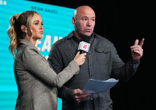 UFC CEO Dana White announces the contract winners during Dana White's Contender Series season eight, week nine at UFC APEX on October 8, 2024 in Las Vegas, Nevada. (Photo by Chris Unger/Zuffa LLC)