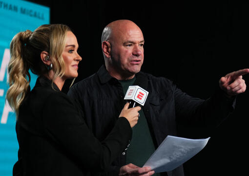 UFC CEO Dana White announces the contract winners during Dana White's Contender Series season eight, week ten at UFC APEX on October 15, 2024 in Las Vegas, Nevada. (Photo by Chris Unger/Zuffa LLC)