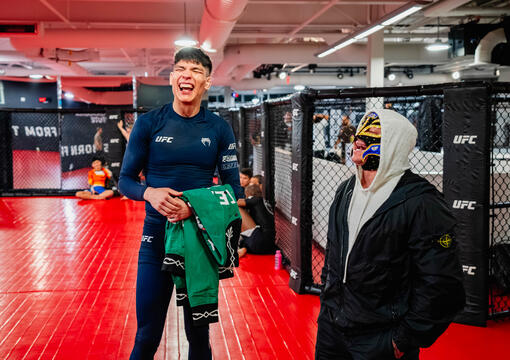 Ignacio Bahamondes speaks with WWE Superstar Rey Mysterio UFC Performance Institute in Las Vegas, Nevada, on March 5, 2025. (Photo by Zac Pacleb/Zuffa LLC)