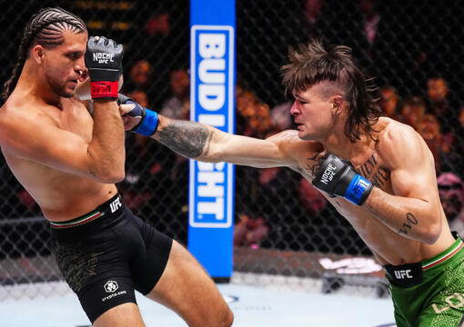 Diego Lopes of Brazil strikes Brian Ortega in a featherweight fight during the UFC 306 at Riyadh Season Noche UFC event at Sphere on September 14, 2024 in Las Vegas, Nevada. (Photo by Jeff Bottari/Zuffa LLC)