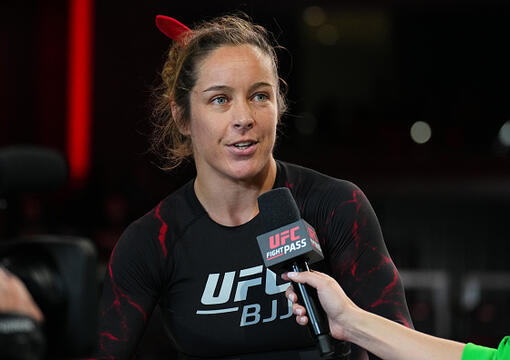 Aurellie Le Vern reacts after a submission victory against Maggie Grindatti Lira in a featherweight match during the UFC BJJ 2 event at UFC APEX on July 31, 2025 in Las Vegas, Nevada. (Photo by Chris Unger/Zuffa LLC)