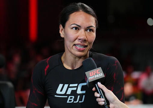 Raquel Canuto reacts after a submission victory against Morgan Black in a featherweight match during the UFC BJJ 2 event at UFC APEX on July 31, 2025 in Las Vegas, Nevada. (Photo by Chris Unger/Zuffa LLC)