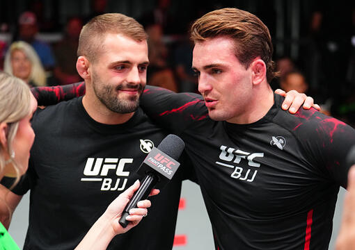 Andrew Tackett reacts after a submission victory against Renato Canuto in the UFC BJJ welterweight title match during the UFC BJJ 2 event at UFC APEX on July 31, 2025 in Las Vegas, Nevada. (Photo by Chris Unger/Zuffa LLC)