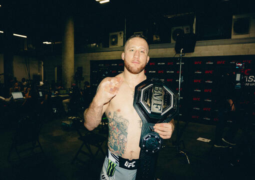 Justin Gaethje backstage with the BMF belt at UFC 291 on July 29, 2023. (Photo by Kaylie Foster/Zuffa LLC)