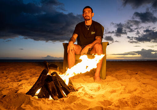Max Holloway on the beach in his native Hawaii, October 2024 (Photo by Katie Schmeichel/Zuffa LLC)