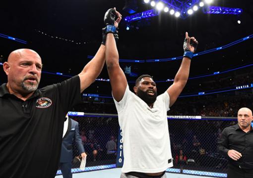 CHICAGO, ILLINOIS - JUNE 09:  Curtis Blaydes celebrates after defeating Alistair Overeem in their heavyweight fight during the UFC 225 event at the United Center on June 9, 2018 in Chicago, Illinois. (Photo by Josh Hedges/Zuffa LLC/Zuffa LLC via Getty Ima