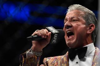 UFC Octagon announcer Bruce Buffer introduces Justin Gaethje (not pictured) of the United States and Tony Ferguson (not pictured) of the United States prior to their Interim lightweight title fight during UFC 249 at VyStar Veterans Memorial Arena on May 9, 2020 in Jacksonville, Florida. (Photo by Douglas P. DeFelice/Getty Images)