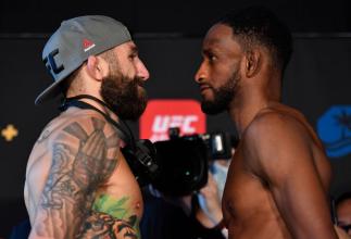 Encarada entre Michael Chiesa e Neil Magny na pesagem do UFC Fight Island 8
