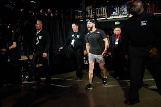 AUSTIN, TX - FEBRUARY 18: Jared Gordon walks to the Octagon before fighting Carlos Diego Ferreira during the UFC Fight Night event at Frank Erwin Center on February 18, 2018 in Austin, Texas. (Photo by Cooper Neill/Zuffa LLC/Zuffa LLC via Getty Images)