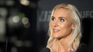 Yana Kunitskaya of Russia interacts with media during the UFC 229 Ultimate Media Day at the Park MGM Las Vegas on October 4, 2018 in Las Vegas, Nevada. (Photo by Chris Unger/Zuffa LLC/Zuffa LLC via Getty Images)