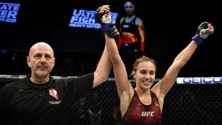 LAS VEGAS, NV - NOVEMBER 30: Antonina Shevchenko of Kyrgyzstan celebrates after her victory over Ji Yeon Kim during The Ultimate Fighter Finale event inside The Pearl concert theater at Palms Casino Resort on November 30, 2018 in Las Vegas, Nevada. (Photo by Chris Unger/Zuffa LLC/Zuffa LLC via Getty Images)