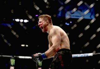 LAS VEGAS, NV - OCTOBER 06: Nik Lentz celebrates his win over Gray Maynard in their lightweight bout during the UFC 229 event inside T-Mobile Arena on October 6, 2018 in Las Vegas, Nevada. (Photo by Christian Petersen/Zuffa LLC/Zuffa LLC)