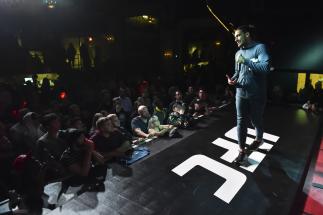 OTTAWA, ON - MAY 01: Elias Theodorou speaks to fans and media during the UFC Fight Night Open Workouts event at Barrymores Music Hall on May 1, 2019 in Ottawa, Ontario, Canada. (Photo by Minas Panagiotakis/Zuffa LLC/Zuffa LLC via Getty Images)