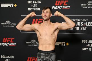 ROCHESTER, NY - MAY 17: Julian Erosa poses on the scale during the UFC Fight Night weigh-in at Rochester Riverside Hotel on May 17, 2019 in Rochester, New York. (Photo by Michael Owens/Zuffa LLC/Zuffa LLC via Getty Images)