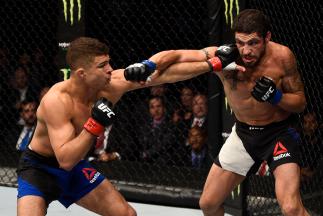 NASHVILLE, TN - APRIL 22: (R-L) Diego Sanchez punches Al Iaquinta in their lightweight bout during the UFC Fight Night event at Bridgestone Arena on April 22, 2017 in Nashville, Tennessee. (Photo by Jeff Bottari/Zuffa LLC/Zuffa LLC via Getty Images)