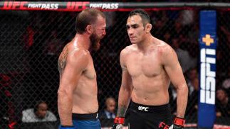 CHICAGO, IL - JUNE 08: (R-L) Tony Ferguson and Donald Cerrone embrace after their lightweight bout during the UFC 238 event at the United Center on June 8, 2019 in Chicago, Illinois. (Photo by Jeff Bottari/Zuffa LLC/Zuffa LLC via Getty Images)