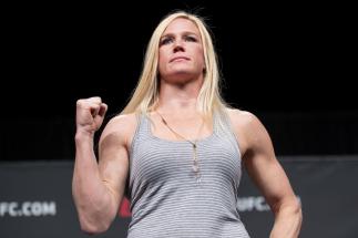 ATLANTA, GA - APRIL 12: Holly Holm poses for photos during the UFC Seasonal Press Conference at State Farm Arena on April 12, 2019 in Atlanta, Georgia. (Photo by Carmen Mandato/Zuffa LLC via Getty Images)