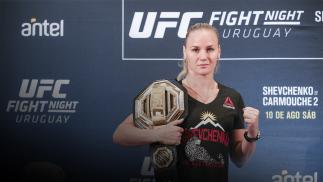 MONTEVIDEO, URUGUAY - AUGUST 08: Flyweight Valentina Shevchenko interacts with media during the Ultimate Media Day at Sheraton Hotel Montevideo on August 8, 2019 in Montevideo, Uruguay. (Photo by Alexandre Schneider /Zuffa LLC/Zuffa LLC)