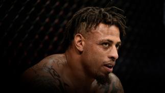 BOSTON, MASSACHUSETTS - OCTOBER 18: Greg Hardy reacts after his decision victory over Ben Sosoli in their heavyweight bout during the UFC Fight Night event at TD Garden on October 18, 2019 in Boston, Massachusetts. (Photo by Chris Unger/Zuffa LLC via Getty Images)