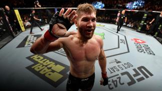Ion Cutelaba of Moldova celebrates his TKO victory over Khalil Rountree in their light heavyweight bout during the UFC Fight Night event at Royal Arena on September 28, 2019 in Copenhagen, Denmark. (Photo by Jeff Bottari/Zuffa LLC)