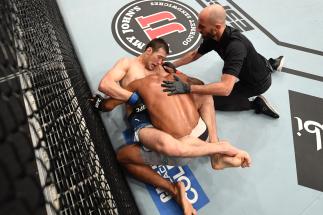 Shavkat Rakhmonov of Kazakhstan submits Alex Oliveira of Brazil in their welterweight bout during the UFC 254 event on October 24, 2020 on UFC Fight Island, Abu Dhabi, United Arab Emirates. (Photo by Josh Hedges/Zuffa LLC via Getty Images)