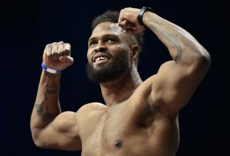 Maurice Greene poses on the scale during the UFC 246 weigh-in at Park Theater at Park MGM on January 17, 2020 in Las Vegas, Nevada. (Photo by Chris Unger/Zuffa LLC)