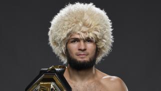 Khabib Nurmagomedov of Russia poses for a portrait backstage during the UFC 254 event on October 24, 2020 on UFC Fight Island, Abu Dhabi, United Arab Emirates. (Photo by Mike Roach/Zuffa LLC via Getty Images)