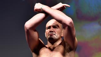 Glover Teixeira of Brazil poses on the scale during the UFC Fight Night weigh in at Rogers Arena on September 13 2019 in Vancouver British Columbia Canada. (Photo by Jeff Bottari/Zuffa LLC)