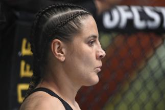 Jennifer Maia of Brazil prepares to fight Joanne Calderwood of Scotland in their flyweight fight during the UFC Fight Night event at UFC APEX on August 01, 2020 in Las Vegas, Nevada. (Photo by Chris Unger/Zuffa LLC)
