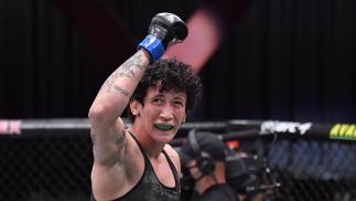 Virna Jandiroba of Brazil celebrates after her submission victory over Felice Herrig in their strawweight bout during the UFC 252 event at UFC APEX on August 15, 2020 in Las Vegas, Nevada. (Photo by Jeff Bottari/Zuffa LLC)