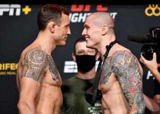 Encarada entre Jack Hermansson e Marvin Vettori na pesagem do UFC Vegas 16