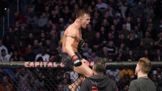 Cody Stamann reacts after the conclusion of his bantamweight bout against Song Yadong of China during the UFC Fight Night event at Capital One Arena on December 07, 2019 in Washington, DC. (Photo by Jeff Bottari/Zuffa LLC)