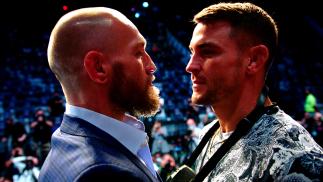 Conor McGregor & Dustin Poirier Face off at the UFC 257 pre-fight press conference