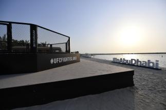A general view of the Octagon at Yas Beach ahead of the UFC Fight Island series of events on July 09, 2020 in Abu Dhabi, United Arab Emirates. (Photo by Jeff Bottari/Zuffa LLC)