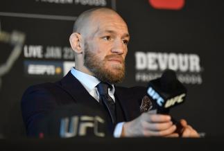 Conor McGregor of Ireland addresses the media after the UFC 257 event inside Etihad Arena on UFC Fight Island on January 23, 2021 in Abu Dhabi, United Arab Emirates. (Photo by Chris Unger/Zuffa LLC)