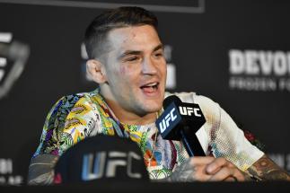 Dustin Poirier addresses the media after the UFC 257 event inside Etihad Arena on UFC Fight Island on January 23, 2021 in Abu Dhabi, United Arab Emirates. (Photo by Chris Unger/Zuffa LLC)
