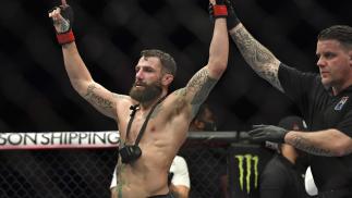 Michael Chiesa reacts after his victory over Neil Magny in a welterweight fight during the UFC Fight Night event at Etihad Arena on UFC Fight Island on January 20, 2021 in Abu Dhabi, United Arab Emirates. (Photo by Chris Unger/Zuffa LLC)