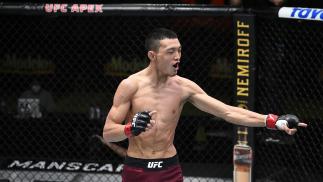 Sumudaerji of Tibet reacts after defeating Malcolm Gordon in their flyweight bout during the UFC Fight Night at UFC APEX on November 28, 2020 in Las Vegas, Nevada. (Photo by Chris Unger/Zuffa LLC)