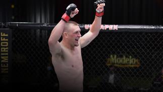 Dustin Jacoby celebrates after his TKO victory over Justin Ledet in a light heavyweight bout during the UFC Fight Night event at UFC APEX on October 31, 2020 in Las Vegas, Nevada