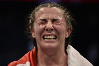 Molly McCann reacts after her decision victory over Diana Belbita in their flyweight bout during the UFC Fight Night event at TD Garden on October 18, 2019 in Boston, Massachusetts. (Photo by Chris Unger/Zuffa LLC)