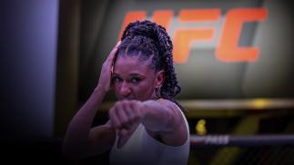 Angela Hill poses for a photo inside the UFC APEX (Photo by Nolan Walker/Zuffa LLC)