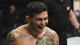 Diego Ferreira of Brazil reacts after the first round of his lightweight bout against Rustam Khabilov of Russia during the UFC Fight Night event at O2 Arena on February 23, 2019 (Photo by Jeff Bottari/Zuffa LLC)