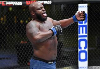 Derrick Lewis reacts after his knockout victory over Curtis Blaydes in a heavyweight bout during the UFC Fight Night event at UFC APEX on February 20, 2021 in Las Vegas, Nevada. (Photo by Chris Unger/Zuffa LLC)