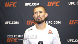 Ronnie Lawrence reacts after his KO (strikes) victory over bantamweight Vince Cachero at UFC Fight Night: Rozenstruik vs Gane on February 27, 2021.