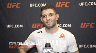 Thiago Moises reacts after his unanimous decision victory over lightweight Anthony Hernandez at UFC Fight Night: Rozenstruik vs Gane on February 27, 2021.