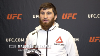 Magomed Ankalaev reacts with UFC.com after his unanimous decision victory over light heavyweight Nikita Krylov at UFC Fight Night: Rozenstruik vs Gane on February 27, 2021.