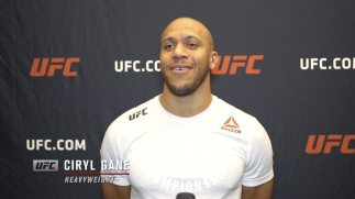 Ciryl Gane reacts with UFC.com after his unanimous decision victory over heavyweight Jairzinho Rozenstruik at UFC Fight Night: Rozenstruik vs Gane on February 27, 2021.