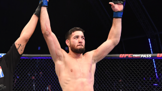 Nassourdine Imavov of Russia reacts after defeating Jordan Williams in their middleweight bout during the UFC Fight Night event inside Flash Forum on UFC Fight Island on October 04, 2020 in Abu Dhabi, United Arab Emirates. (Photo by Josh Hedges/Zuffa LLC)