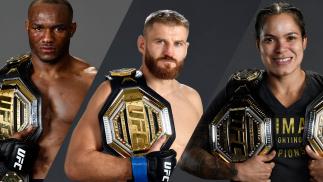 Os campeões Kamaru Usman, Jan Blachowicz e Amanda Nunes